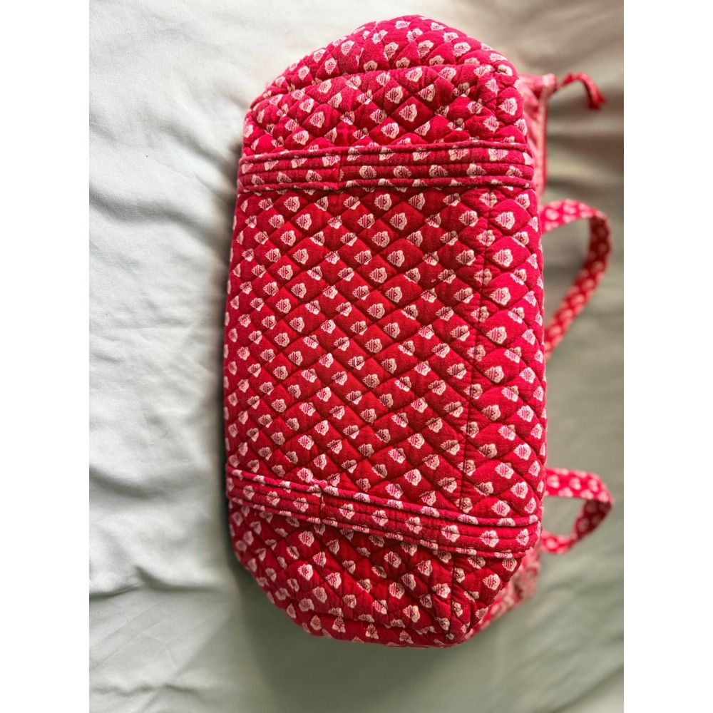 Vera Bradley Quilted Cotton Tote Bag Red Floral Shoulder Bag Zip Top Pockets - Picture 3 of 3